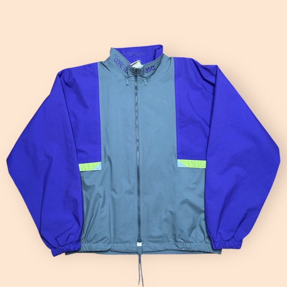 Vintage 1990s ASICS Gore-Tex Windbreaker Jacket Purple Color Block Men’s Large